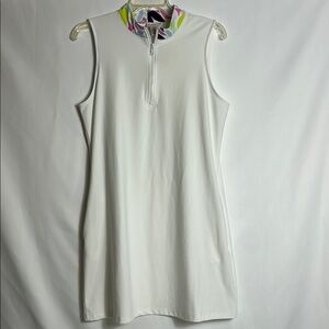 Tommy Bahama Golf White Dress with Multicolor Collar Size Large Sleeveless Dress